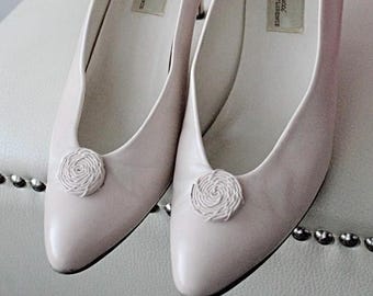 Edwardian Style Custom Leather Bridal Wedding Pumps Nude Ivory Designer Pumps Wedding Heels Prom Bridesmaid 7 by Sesto Maucci of Florence