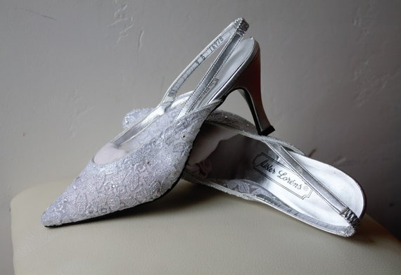 Lace Wedding Shoes Rhinestone Trim Cinderella Dre… - image 4