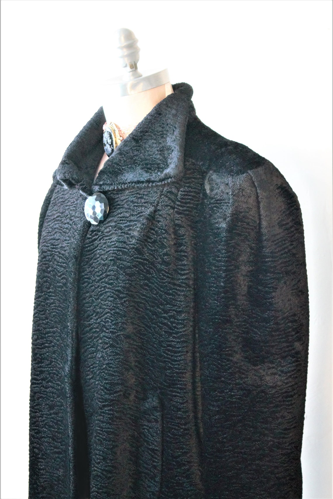 Haute Couture 1940's Coat Black Lambswool Fur Swing Coat Etsy