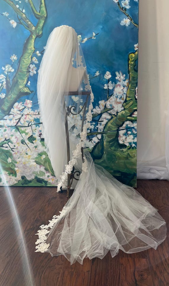 1970s Long Lace Mantilla with Crown Veil main image 1