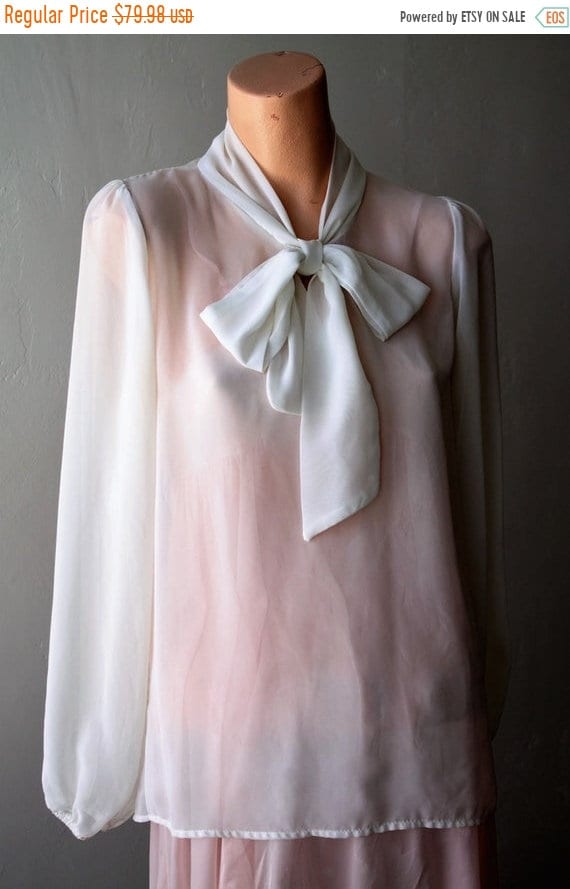 50% Savings Now Chiffon Blouse Cream Poet Sleeve B