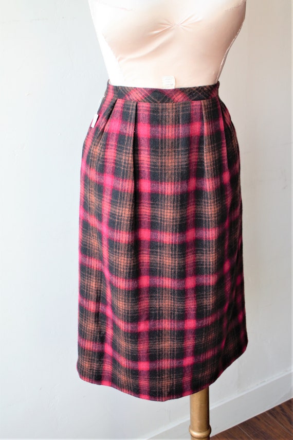 1940s Skirt Wool Box Pleat Skirt Black Pink Buffa… - image 6