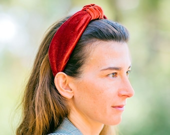 Burnt Orange Velvet Top Knot Headband, Winter Hair Accessories, Christmas Gift For her, Adult Size Hairband