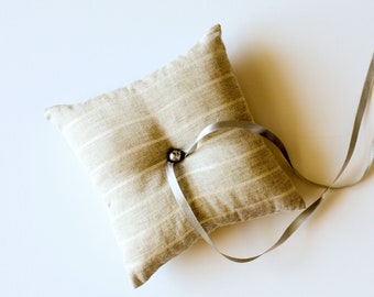 Bridal Ring Pillow In Gray With Stripes, Mini Ring Bearer Pillow, Simple Elegant Wedding. 6 X 6 Inches