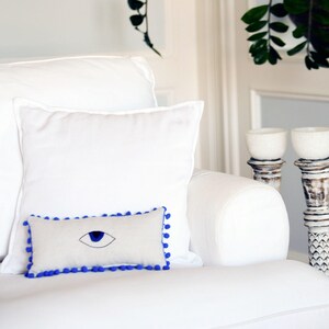 Evil Eye Hand Embroidered Mini Lumbar Pillow, Teen Decor, Housewarming Gifts, 30X15 cm, 12X6 inches image 2