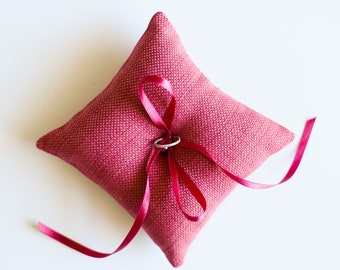 Hot Pink Wedding Ring Bearer Pillow, Small Ring Cushion, Cotton Ring Pillow, 6 X 6 Inches