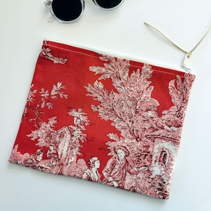 Toile De Jouy etui met rits, gevoerde rits etui voor gezichtsmaskers, bruidsmeisje cadeau make-up tas