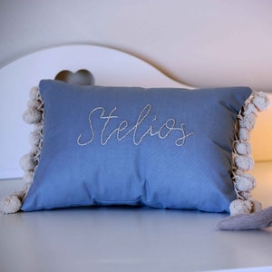 Baby Blue Pillow Customized, Name Pillow For Boys, Hand Embroidered, 14 X 10 Inches image 5