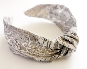 Tie Dye Knotted Headband, Gray Top Knot Headband, Marble Print, Women's Hair Accessories