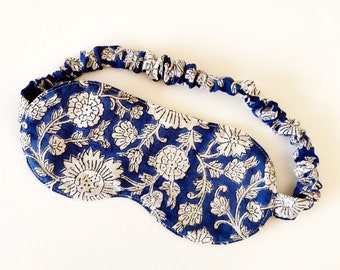 Sleep Mask For Women, Sleeping Mask, Blue Floral Cotton Fabric, One Size