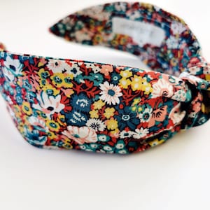 Liberty of London Knotted Headband Floral, Headband Mask Scrunchie Set, Designer Top Knot Headbands, Womens Wide Headband Floral image 1