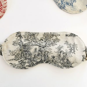 Black Toile De Jouy Sleeping Mask For Women, Sleep Mask, Toile Cotton Fabric, Travel Accessory, Gift For Her, One Size image 1