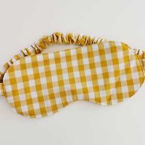Yellow Check Sleep Mask, Plaid Check Sleeping Mask, Gingham Cotton Fabric Mask, Christmas Gift, One Size image 1