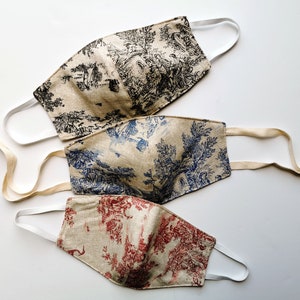 Toile Face Mask, Set Of 3, Washable Fabric Face Mask