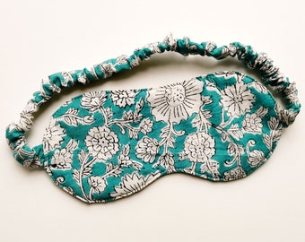 Teal sleep Mask, Sleeping Mask For Women, Floral Soft Cotton Fabric, One Size