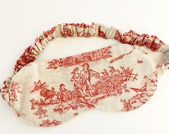 Toile De Jouy Sleeping Mask For Women, Sleep Mask, Red Toile Cotton Fabric, Travel Accessory, Gift For Her, One Size