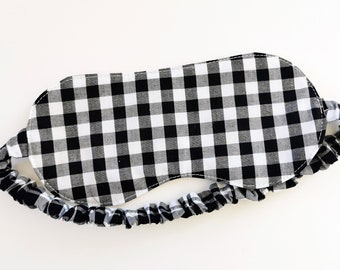 Buffalo Check Sleep Mask, Plaid Check Sleeping Mask, Black And White Gingham Cotton Fabric Mask, Stocking Stuffer, One Size