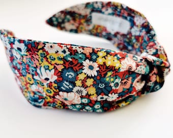 Liberty of London Knotted Headband Floral, Headband Mask Scrunchie Set, Designer Top Knot Headbands, Womens Wide Headband Floral