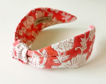 Pink Floral Headband, Top Knot Headband Women, Wide Hairband, Summer Hair Accessories