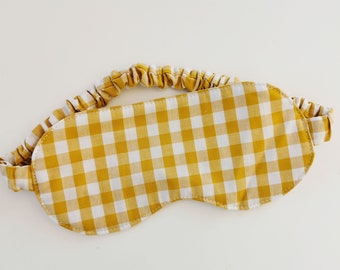 Yellow Check Sleep Mask, Plaid Check Sleeping Mask, Gingham Cotton Fabric Mask, Christmas Gift, One Size