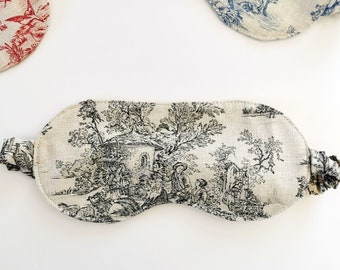 Black Toile De Jouy Sleeping Mask For Women, Sleep Mask, Toile Cotton Fabric, Travel Accessory, Gift For Her, One Size