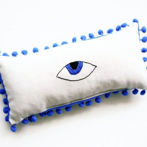 Evil Eye Hand Embroidered Mini Lumbar Pillow Teen Decor | Etsy