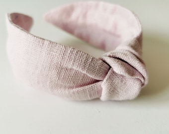 Lilac Top Knotted Linen Headband, Light Pink Wide Knotted Headband for Women, Monochrome Hairband with Top Knot, Turban Knot Headband