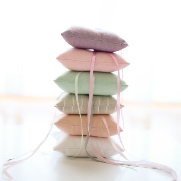Cuscino portafedi in cotone semplice, matrimonio minimalista pastello, vari colori disponibili, 6 x 6 pollici