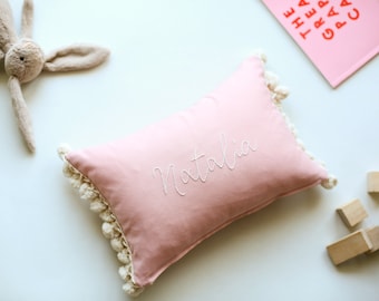 Baby Girl Blush Nursery Custom Name Embroidered Pillow, 14" X 10"