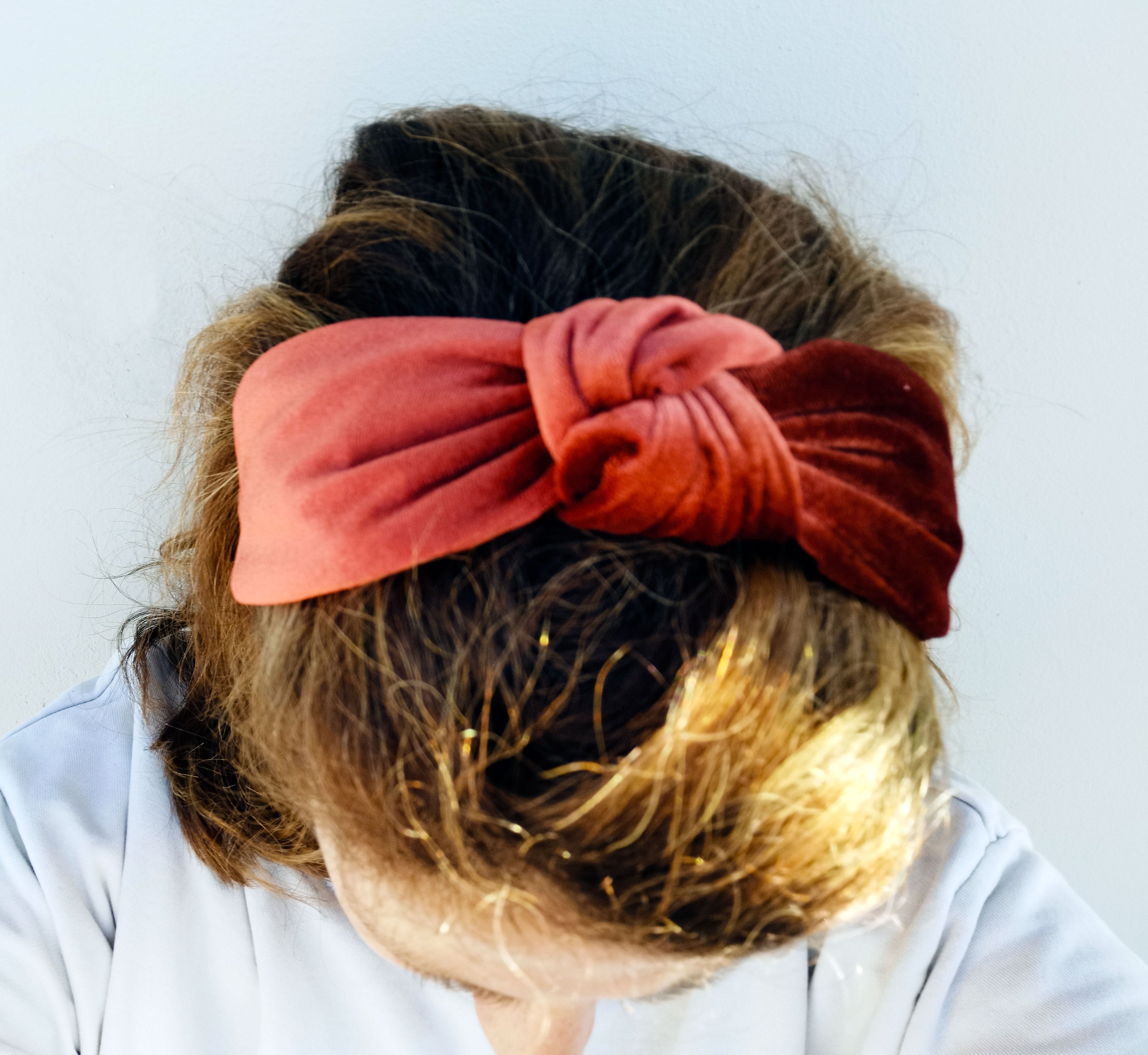 Burnt Orange Velvet Top Knot Headband, Handmade Hair  display picture 3
