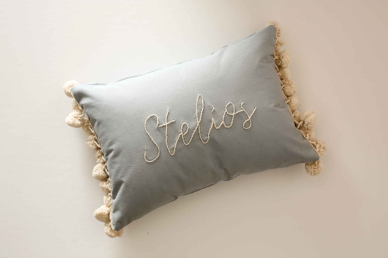 Baby Blue Pillow Customized, Name Pillow For Boys, Hand Embroidered, 14 X 10 Inches image 8