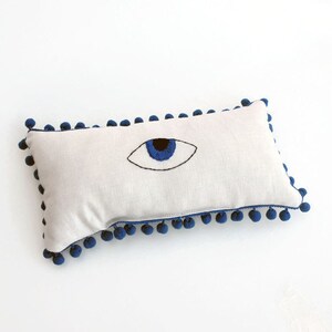 Evil Eye Hand Embroidered Mini Lumbar Pillow, Teen Decor, Housewarming Gifts, 30X15 cm, 12X6 inches image 5