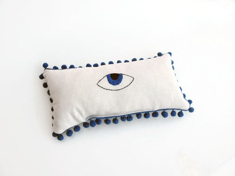 Evil Eye Hand Embroidered Mini Lumbar Pillow, Teen Decor, Housewarming Gifts, 30X15 cm, 12X6 inches image 5