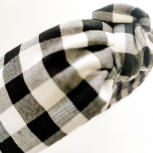 Black and White Check Headband, Gingham Checkered Cotton Top Knot Headband for Women, Matching Facemask and Scrunchie image 3