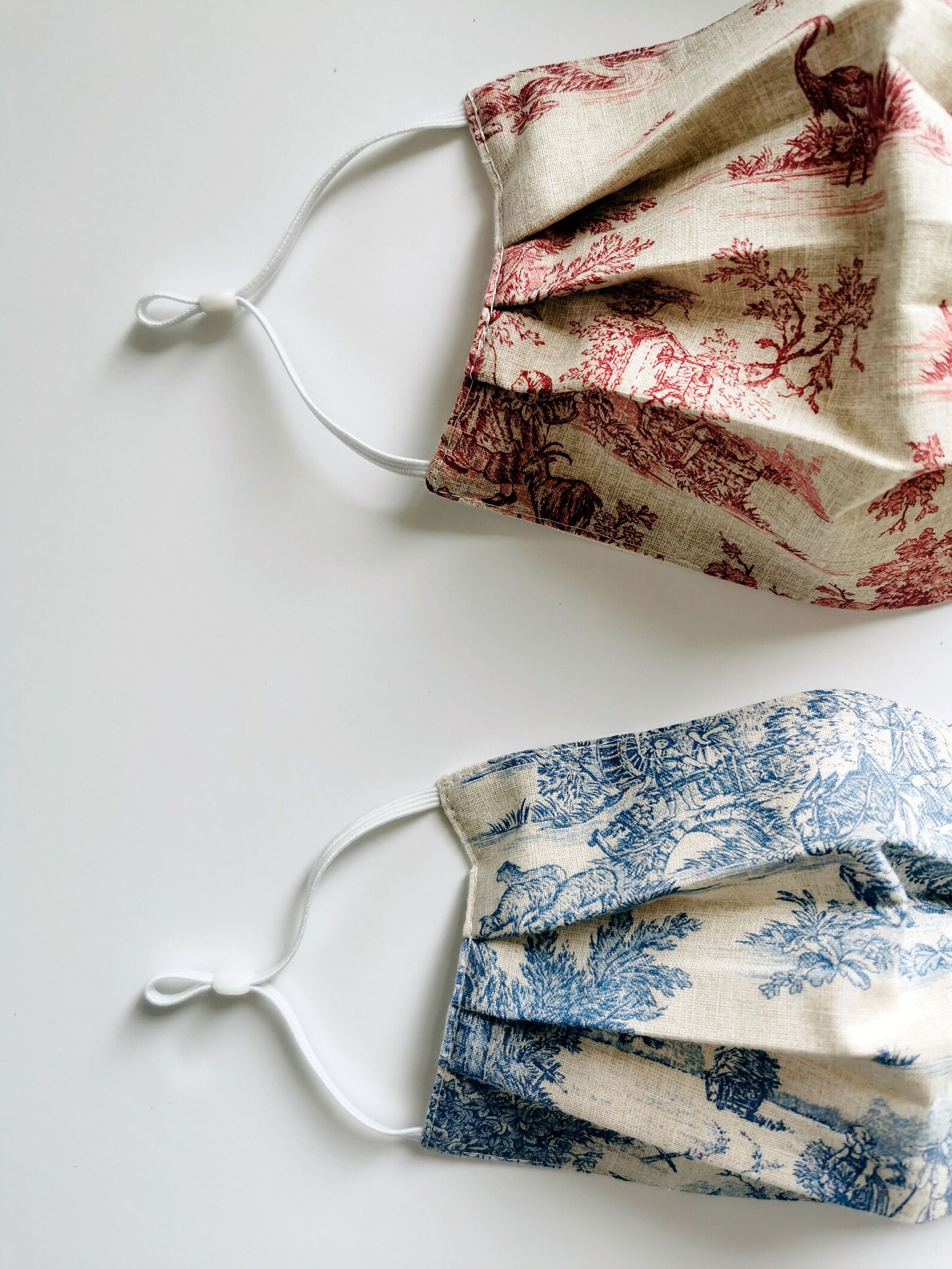 Toile De Jouy Pleated Face Mask Set of 3 With Nose Wire Etsy