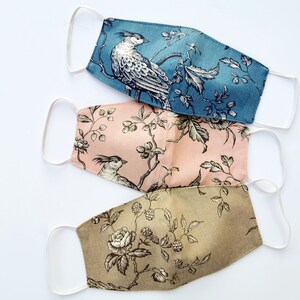 Pastel Toile De Jouy Face Masks, Set Of 3, Reusable and Stylish