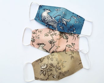 Pastel Toile De Jouy Face Masks, Set Of 3, Reusable and Stylish