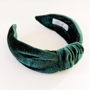 Forest Green Flat Knot Headband, Wide Velvet Headband for Women, Adult Size image 2