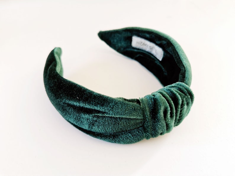 Forest Green Flat Knot Headband, Wide Velvet Headband for Women, Adult Size image 2