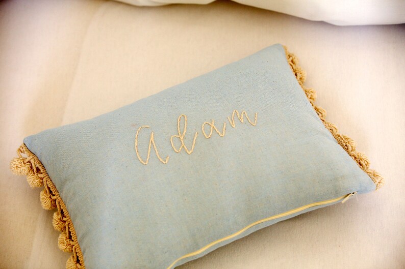 Baby Blue Pillow Customized, Name Pillow For Boys, Hand Embroidered, 14 X 10 Inches image 4