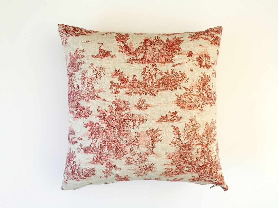 French Toile Pillow Cover Red Toile De Jouy Pillow Cover Etsy