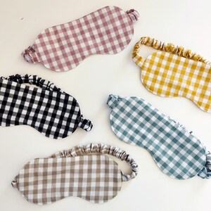 Yellow Check Sleep Mask, Plaid Check Sleeping Mask, Gingham Cotton Fabric Mask, Christmas Gift, One Size image 7