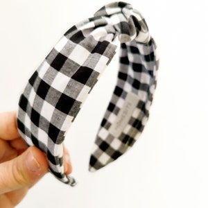 Black and White Check Headband, Gingham Checkered Cotton Top Knot Headband for Women, Matching Facemask and Scrunchie image 6