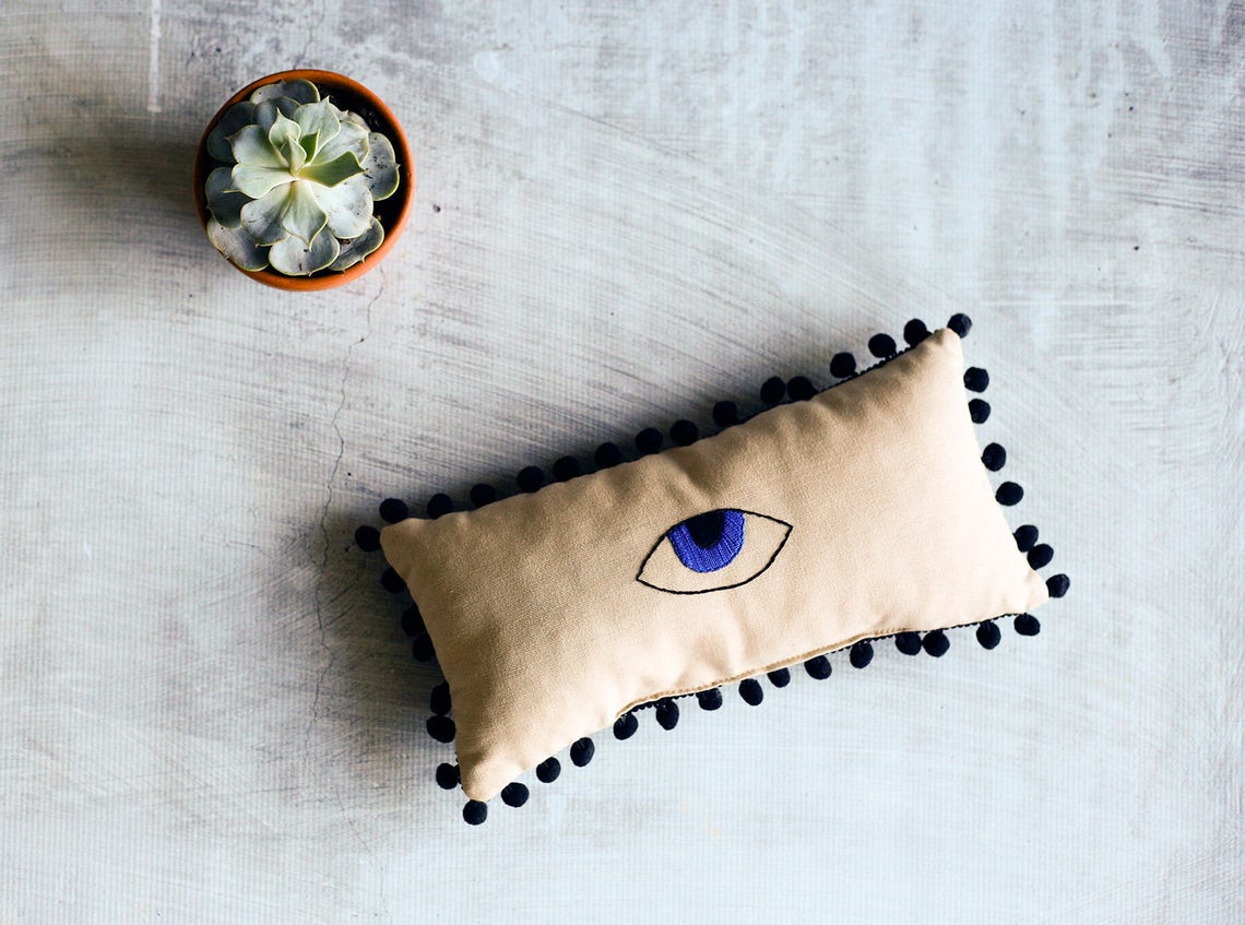 Hand Embroidered Evil Eye Pillow Evil Eye Home Decor Mini Etsy
