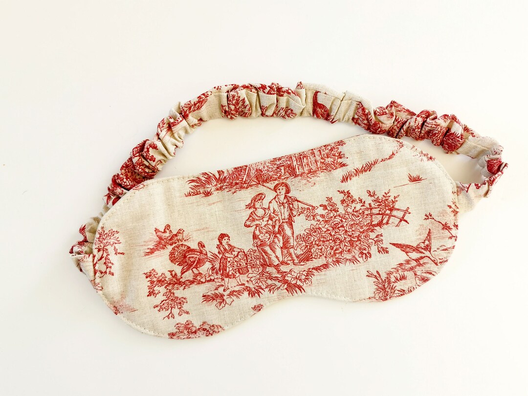Toile De Jouy Sleeping Mask for Women, Sleep Mask, Red Toile Cotton
