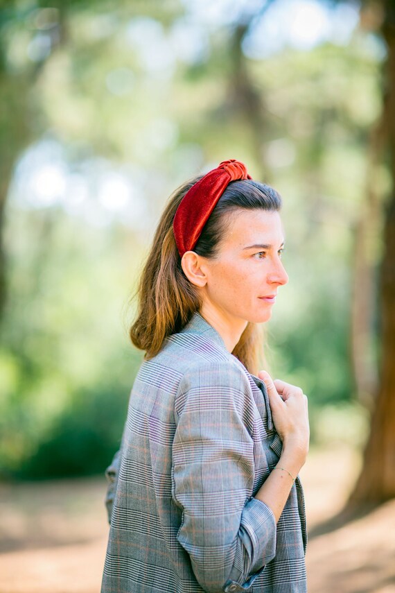 Top Knot Velvet Headband Red Velvet Top Knot Headband: Handmade Italian Cotton - Etsy main image 2