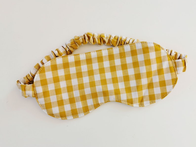 Yellow Check Sleep Mask, Plaid Check Sleeping Mask, Gingham Cotton Fabric Mask, Christmas Gift, One Size image 1