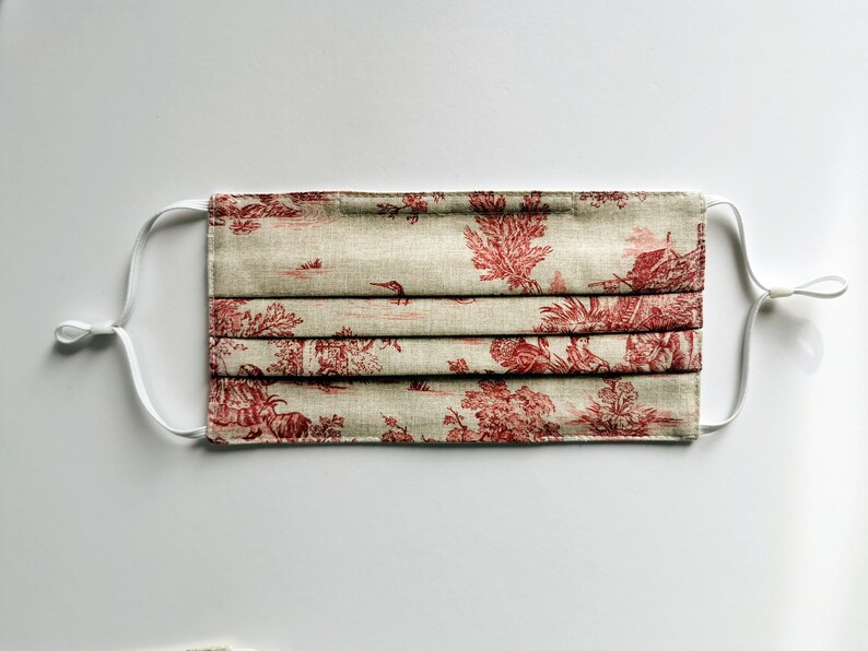 Toile De Jouy Pleated Face Mask Set of 3 With Nose Wire Etsy