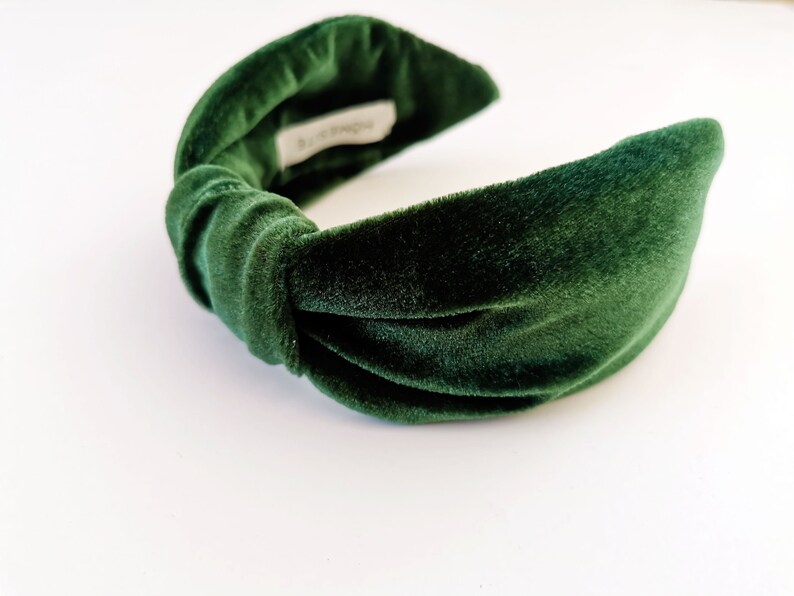 Forest Green Flat Knot Headband, Wide Velvet Headband for Women, Adult Size image 1