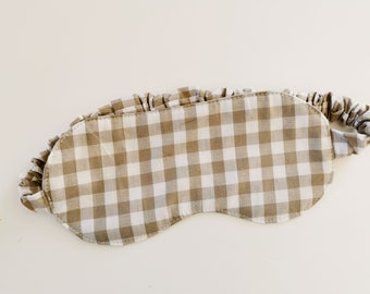 Beige Checkered Sleeping Mask, Plaid Gingham Sleep Mask, Neutral Cotton Fabric Mask, Gift Ideas For Her, One Size